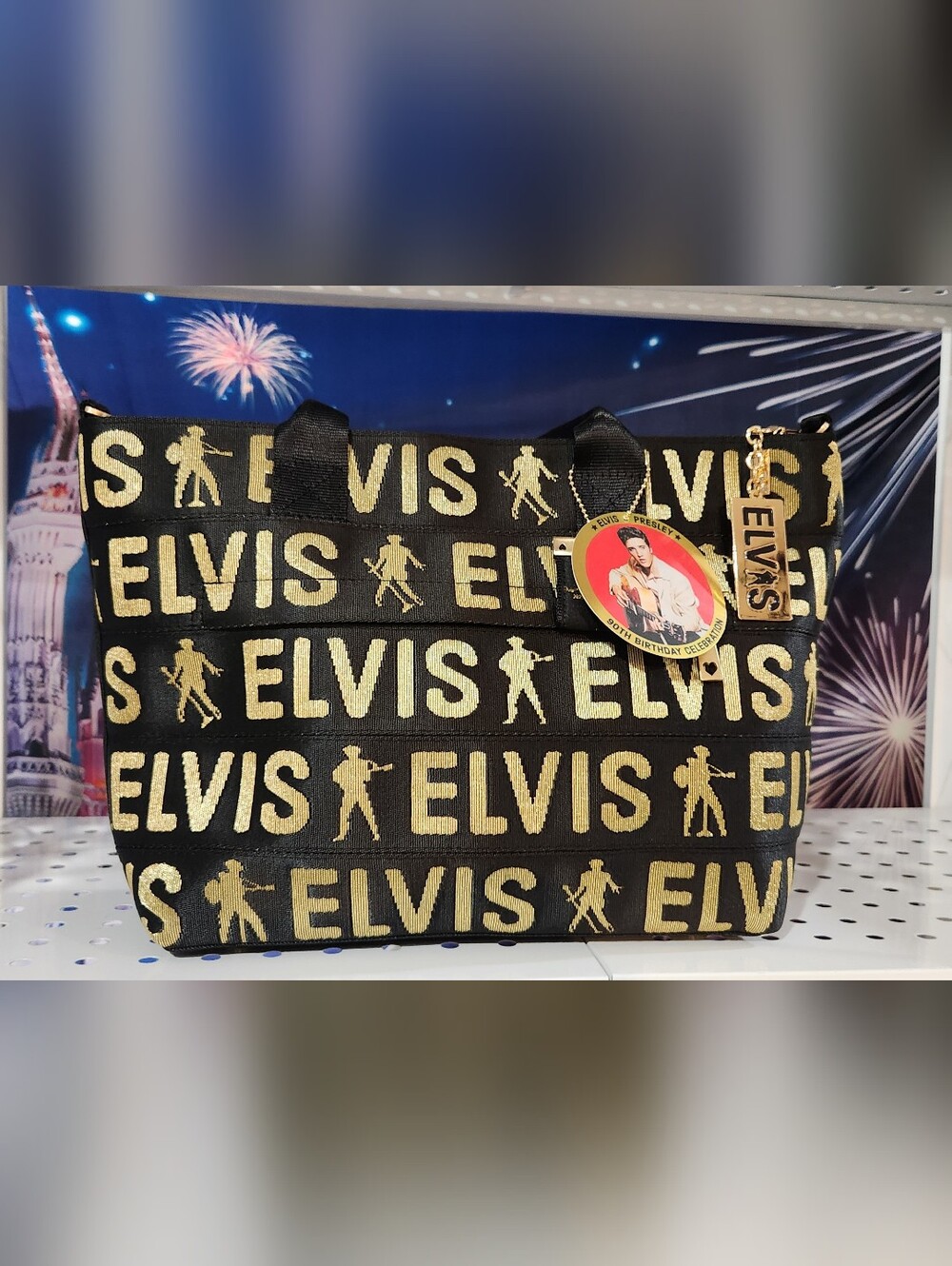 Harveys Elvis Presley Black/Gold Logo Tote Bag Zip Closure w/Detachable Strap